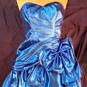 80s vintage metallic blue prom dress